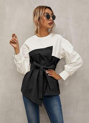 Женская стильная блуза рубашечный коттон. черный, 46/48