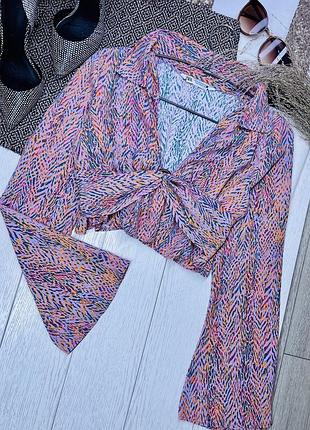 Різнокольоровий топ zara xs короткий топ з довгим широким рукавом літній топ з вирізом топ зара