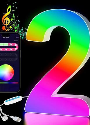 Светодиодная цифра 2 rgb usb работа через приложение для праздника