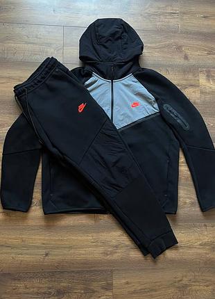 Оригінальний спортивний костюм nike tech fleece full-zip hoodie & joggers чорно-сірий xl-2xl нові колекції nike sportswear drip