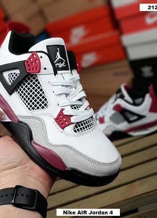 Nike air jordan 4 retro білі з чорним та червоним