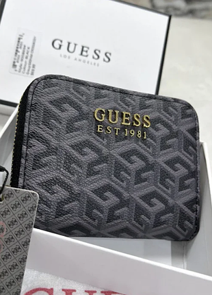 Кожаный кошелек guess фирменный кошелек от гесс для девушки женский портмоне 12х9.5х3 см на молнии серый