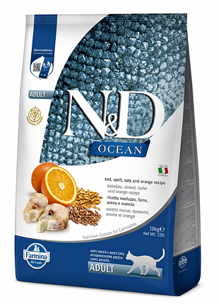 Сухой корм с треской для котов farmina n&amp;d ocean adult, 10 кг