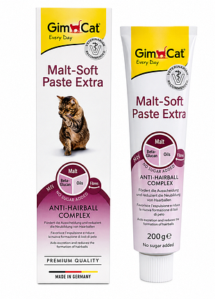 Gimcat malt-soft extra (маста джимкет) - это специальная витаминизированная паста для котов, которая помогает естественным путем выводить комки шерсти