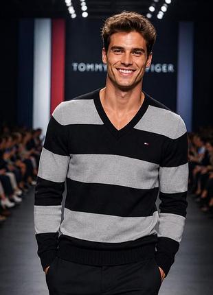 Светр чоловічий tommy hilfiger | чорно-сірий | розмір m | бавовна + нейлон