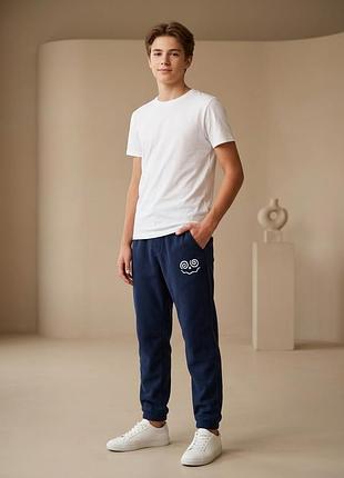Утепленные на флисе 👖 темно-синие спортивные штаны 👦 джоггеры для мальчика 📏 рост 160 (12-13 лет)