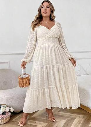 Ніжна біла сукня максі shein curve з вишивкою та пишними рукавами, розмір 1xl (50-52)