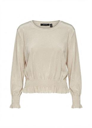 Блуза бежевая блестящая vero moda с длинным рукавом и баской