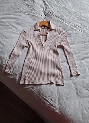 Лонгслів джемпер жіночий в рубчик з комірцем бежевий marks & spencer