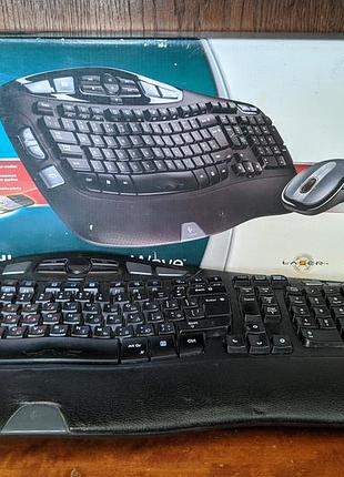 Беспроводной эргономичный комплект клавиатура + мышь logitech cordless desktop wave (k350)