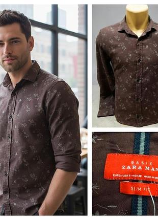 Лаконичная комфортная рубашка slim fit в принт известного испанского бренда zara