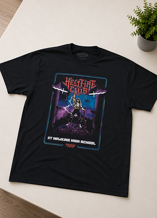 Черная футболка stranger things с принтом hellfire club ⚡