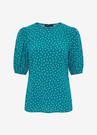 Блуза бирюзовая m&s collection в горошек с объемными рукавами
