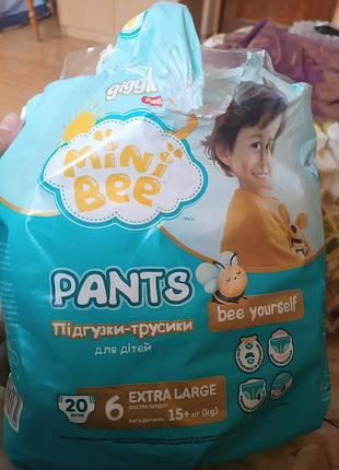 Подгузники-трусики mini bee pants 6 extra large (15+ кг) 8 шт