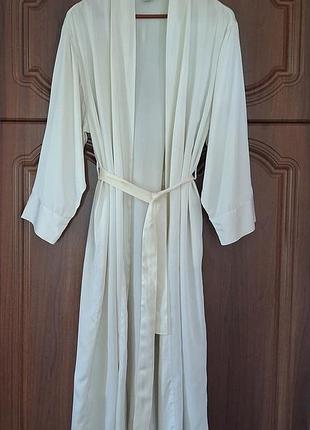 Довгий шовковий халат missa 100%silk  молочного коліру