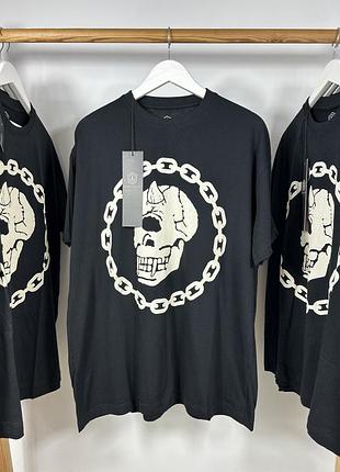 Mishka x long clothing skull and chain oversized  футболка з шикарним ефектним дизайном