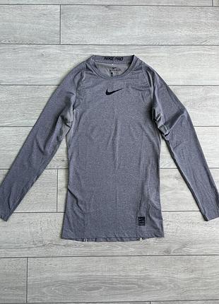 Чоловіча спортивна компресійна кофта найк про nike pro therma compression size s с розмір лонгслів світшот рашгард джерсі светр сірий колір оригінал