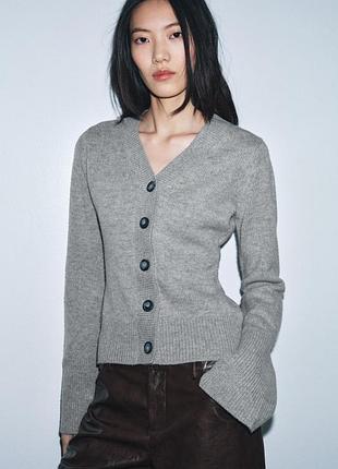 Оригінальний приталений кардиган зі 100%-ї вовни лани zara