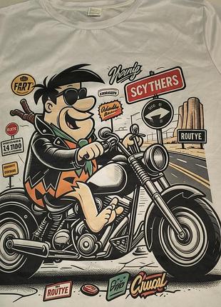 Fred flintstone biker - стильная байкерская футболка -педро флинтстоун на мотоцикле - 2xl