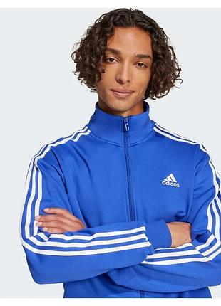 Оригінал спортивна олімпійка adidas basic 3-stripes fleece blue iy6665 оригинал адідас кофта на замку зіпка літо осінь демісезон повсякденна синя xl