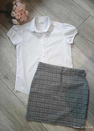 Короткая серая юбка в клетку от new look рост 152-158