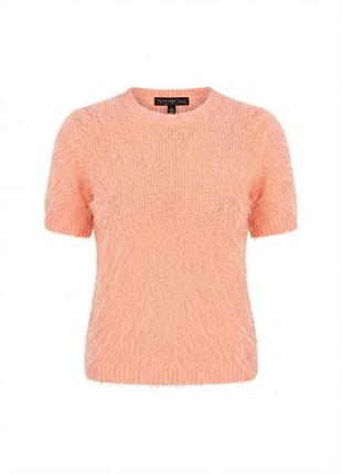 Пушистый джемпер-футболка персиковый topshop tall фактурный с коротким рукавом