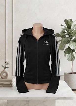 І стильне чорне худі/толстовка adidas originals ефектна спортивна кофта чорного кольору з фірмовими блискучими сріблястими смужками