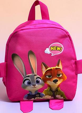 Рюкзак дитячий зверополіс zootopia нік вайлд та джуді гопс рожевий текстильний 30×20×10 см