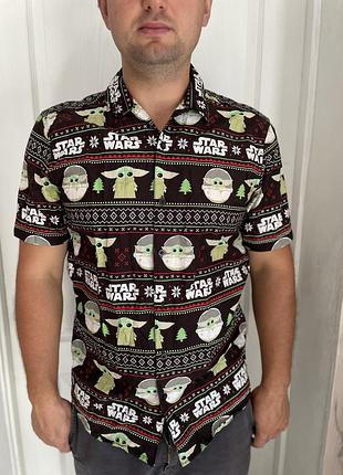 Новорічна сорочка george star wars з малюком йодою грогу, розмір m (короткий рукав)