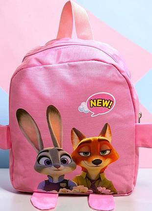 Рюкзак дитячий зверополіс zootopia нік вайлд та джуді гопс рожевий текстильний 30×20×10 см