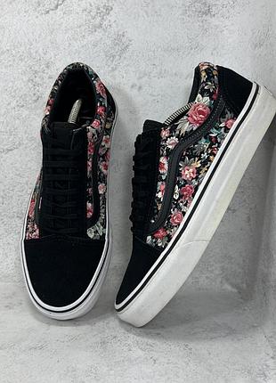 Низькі класичні жіночі кеди з квітами vans old skool