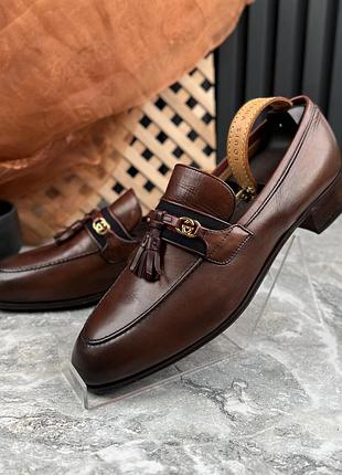 Gucci web interlocking trimmed tasseled loafer мужские туфли лоферы кожа оригинал 42.5 eur
