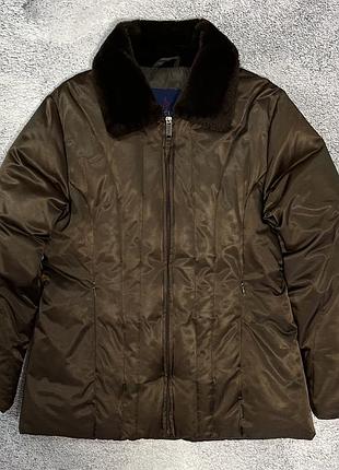 Moncler вінтаж y2k пуховик зимовий жіночий 3 m- l коричневий хутряний комір 4 snowflakes