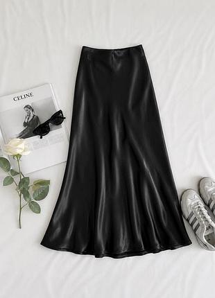 Чорна атласна спідниця міді h&m розміру xxs