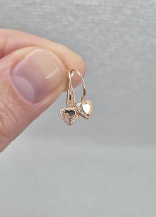 Серьги петельки золото 585 пробы, застежка крючки, крючки, форма сердечко