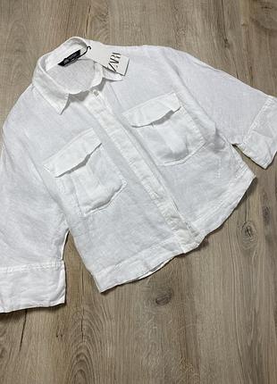 Біла льняна сорочка zara,xs