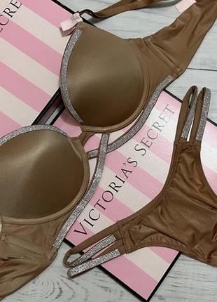 Комплект білизни бюст+трусики зі стразами push up victoria’s secret оригінал