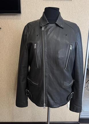 Чоловіча шкіряна куртка allsaints dario сірого кольору, розмір xl