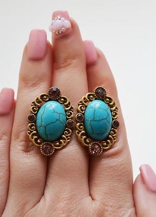 Серьги с бирюзой кристаллами bauer сережки