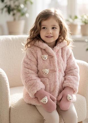 Пухнаста рожева шубка з варежками від h&m ріст від 110 до 140 см