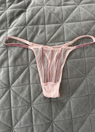 Трусики з камінцями victoria’s secret рожеві xs s