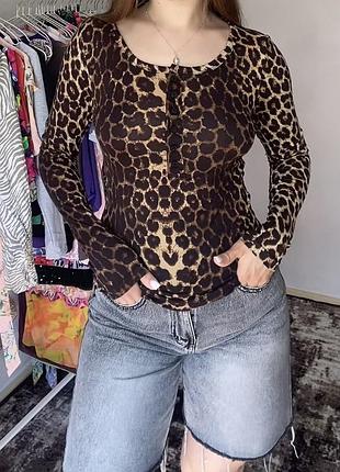 Shein лео лонг лонгслів в анімалістичний принт гольф кофтинка