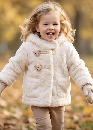 Пухнаста біла шубка з варежками від h&m ріст від 110 до 140 см