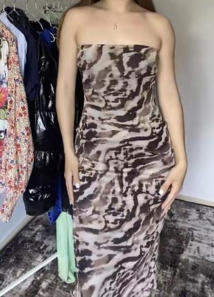Boohoo анімалістична міді сукня бандо лео сукня сітка плаття сарафан
