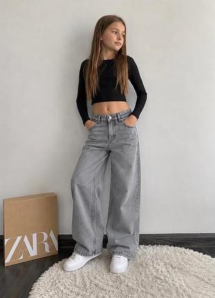 Джинси сірі wide leg zara
