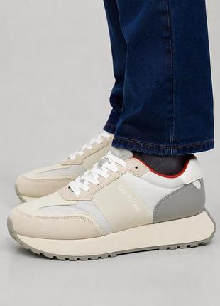 Мужские кроссовки calvin klein low top lace up mix new 43 28,5 см серые с бежевым (12346113)