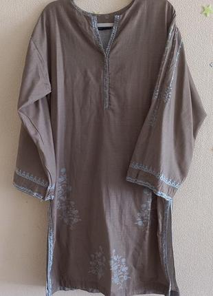 Платье-туника с вышивкой alkaram studio (xl / 50-52), этно платье лен/хлопок