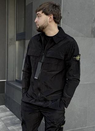 Овершот stone island чорний чоловічий унісекс рубашка премімум якість стон айленд вітровка