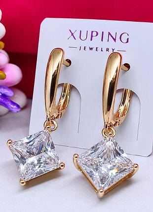 Сережки шарм медичне золото розмір 30 × 11 мм англійська застібка xuping 6051