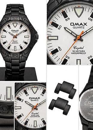 Чоловічий годинник omax quartz crystal. металевий браслет, круглий корпус, 50m водозахист.